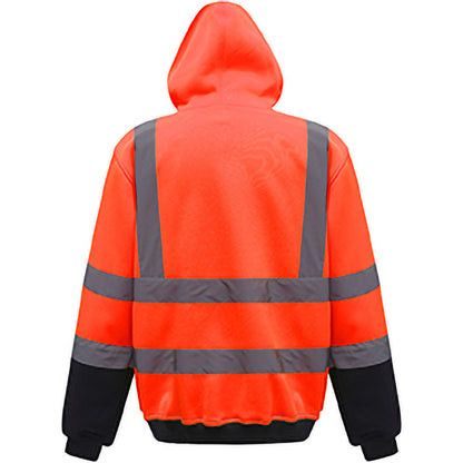 Hi Visibility Orange-Admiral Navy - Back - Yoko Mens Hi Vis Reflective Hoodie