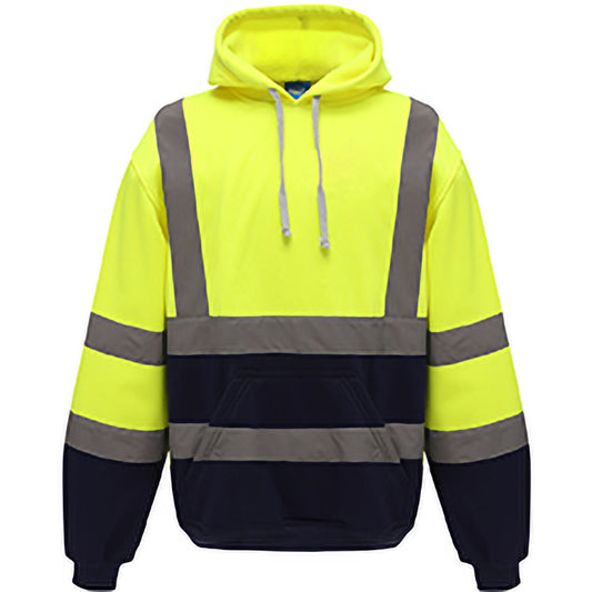 Hi Visibility Yellow-Admiral Navy - Front - Yoko Mens Hi Vis Reflective Hoodie