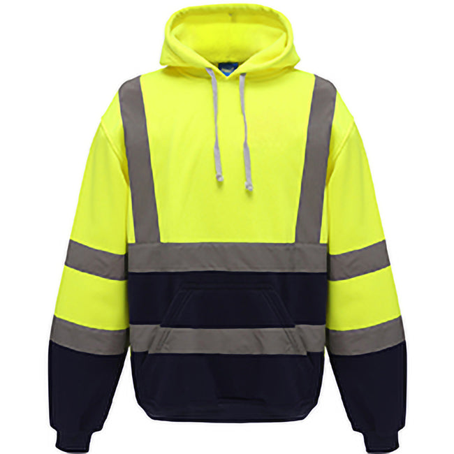 Hi Visibility Yellow-Admiral Navy - Front - Yoko Mens Hi Vis Reflective Hoodie