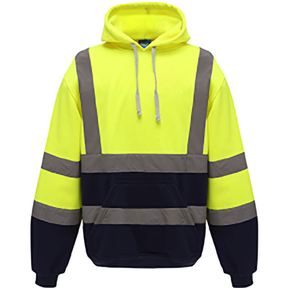 Hi Visibility Yellow-Admiral Navy - Front - Yoko Mens Hi Vis Reflective Hoodie