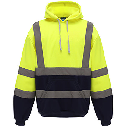 Hi Visibility Yellow-Admiral Navy - Front - Yoko Mens Hi Vis Reflective Hoodie
