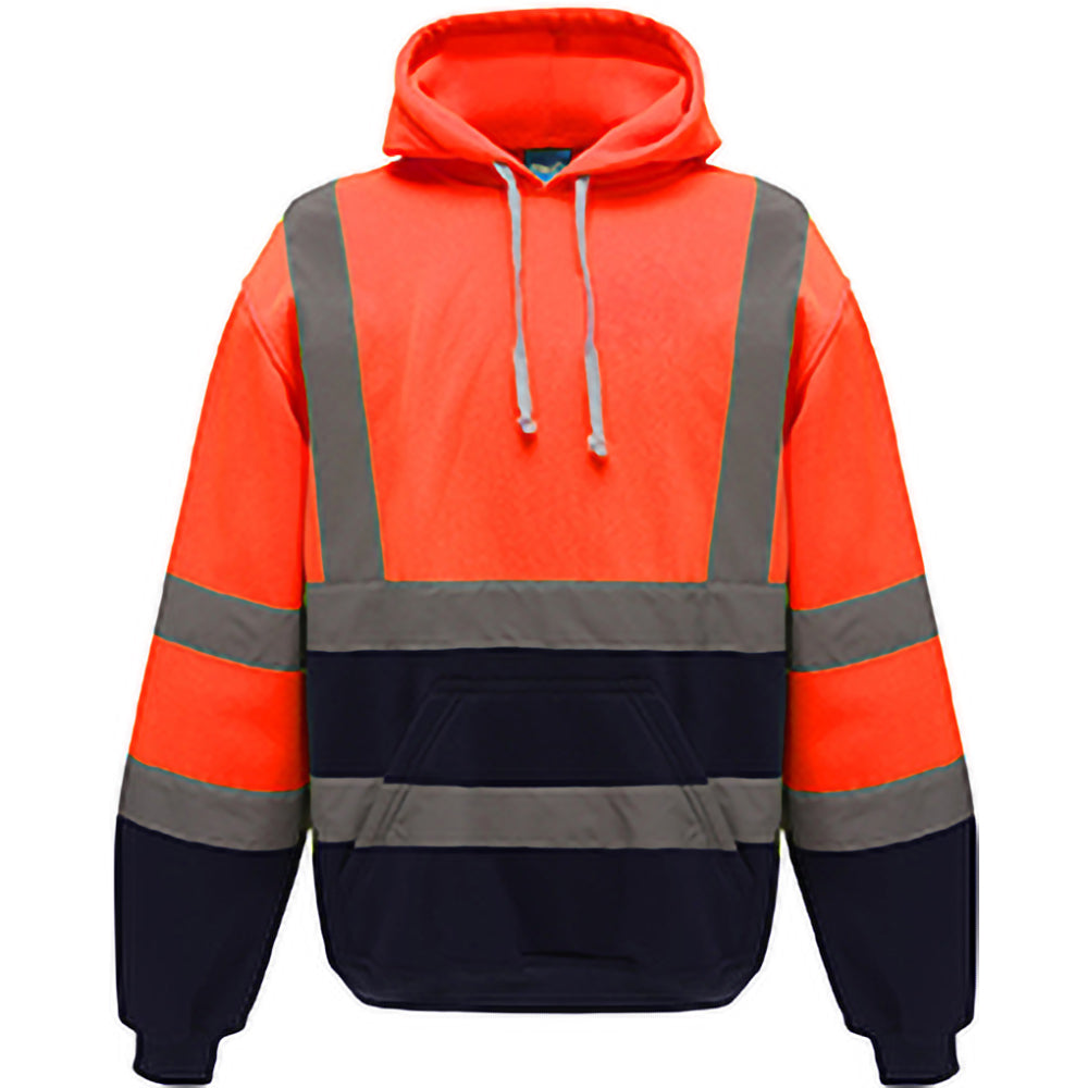 Hi Visibility Orange-Admiral Navy - Front - Yoko Mens Hi Vis Reflective Hoodie
