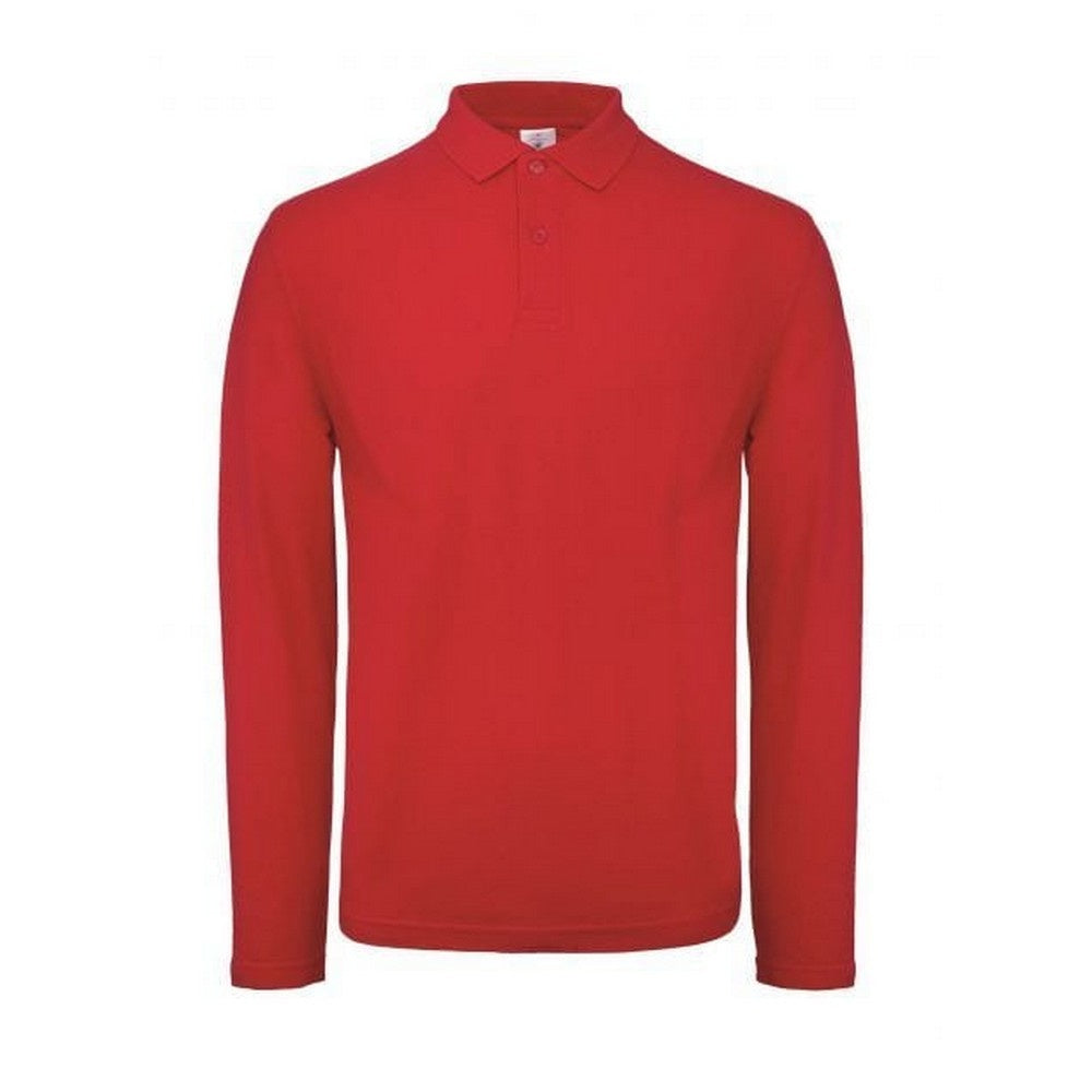 Crimson - Front - B&C ID.001 Mens Long Sleeve Polo