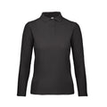 Jet Black - Front - B&C ID.001 Womens-Ladies Long Sleeve Polo