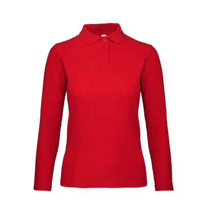 Crimson - Front - B&C ID.001 Womens-Ladies Long Sleeve Polo