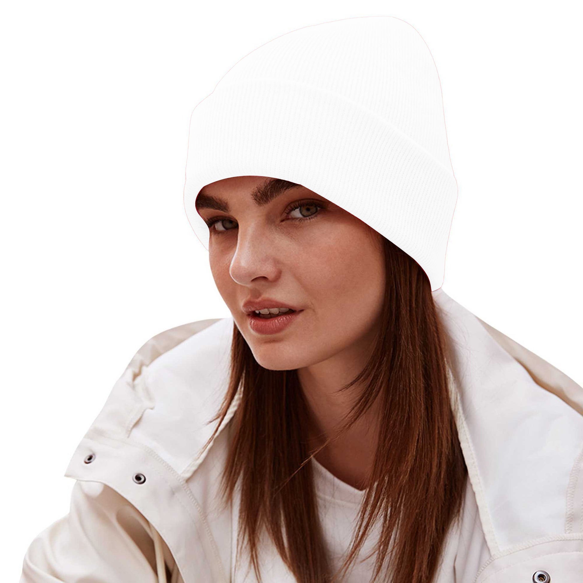 White - Side - Beechfield Unisex Adults Original Cuffed Beanie