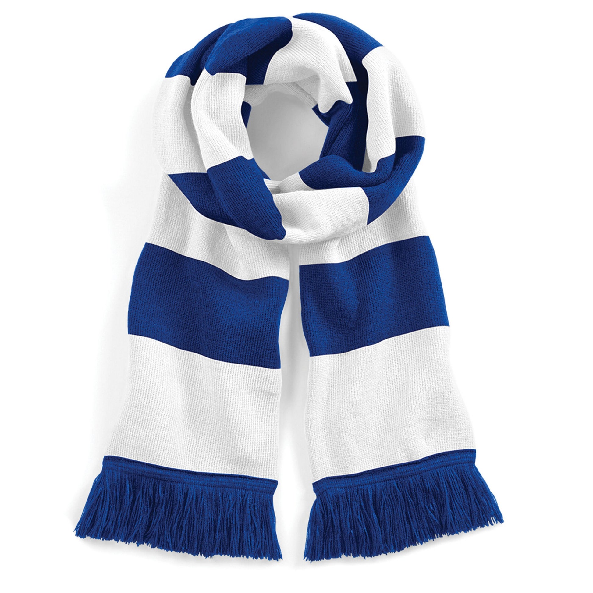 Bright Royal Blue-White - Front - Beechfield Adults Unisex Varsity Scarf