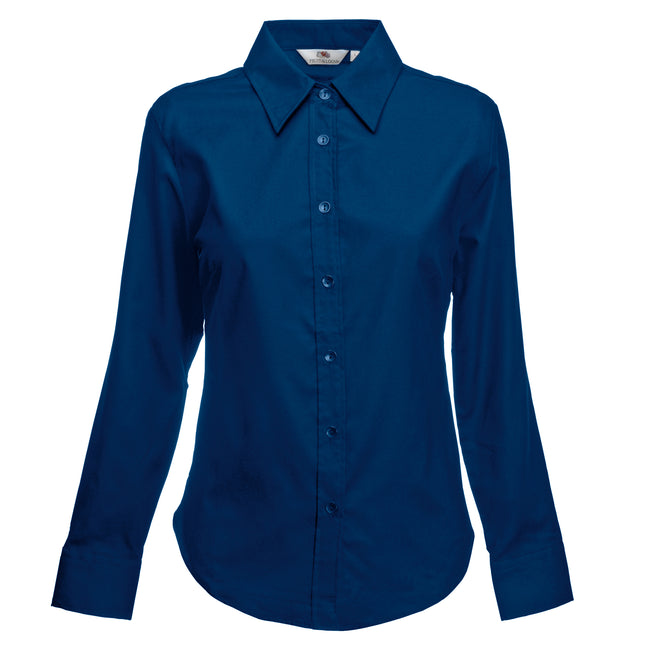 Navy - Front - Fruit Of The Loom Ladies Lady-Fit Long Sleeve Oxford Shirt