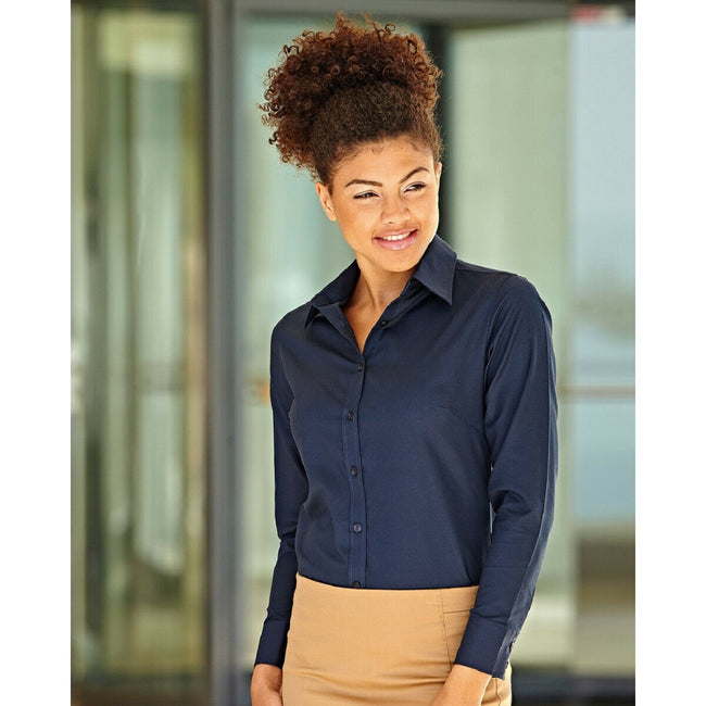 Navy - Back - Fruit Of The Loom Ladies Lady-Fit Long Sleeve Oxford Shirt