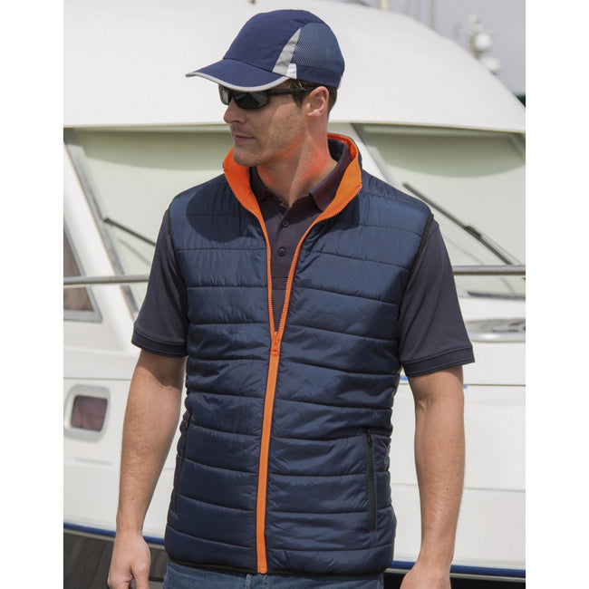 Fluorescent Orange-Navy - Back - Result Safeguard Mens Reversible Soft Padded Safety Gilet