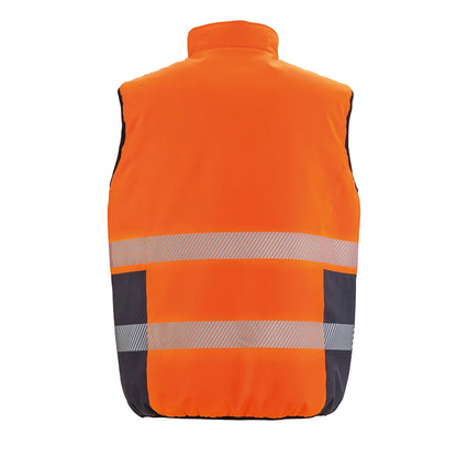 Fluorescent Orange-Navy - Back - Result Safeguard Mens Reversible Soft Padded Safety Gilet