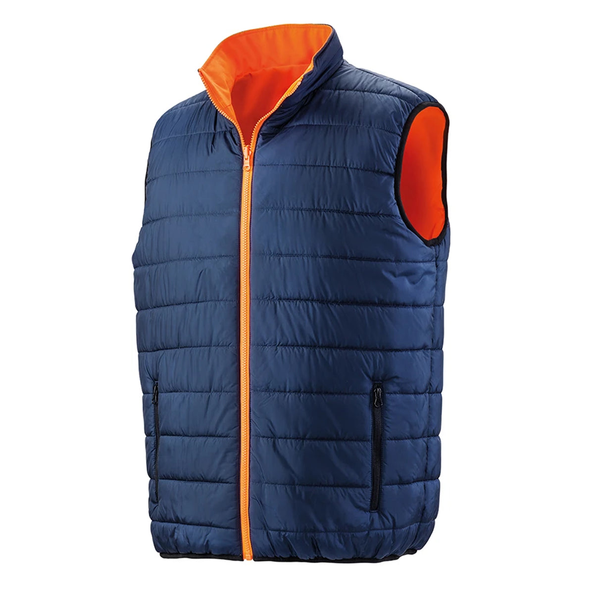 Fluorescent Orange-Navy - Side - Result Safeguard Mens Reversible Soft Padded Safety Gilet