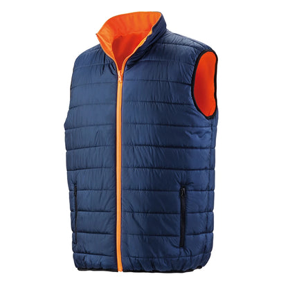 Fluorescent Orange-Navy - Side - Result Safeguard Mens Reversible Soft Padded Safety Gilet