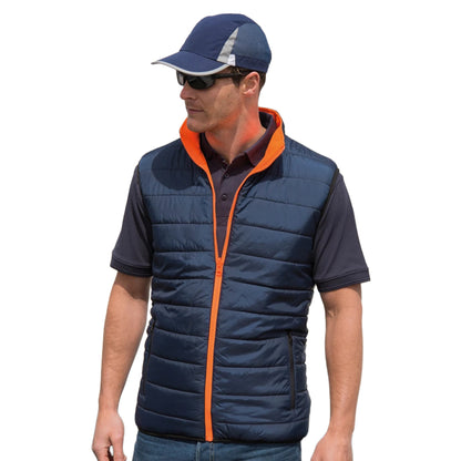 Fluorescent Orange-Navy - Pack Shot - Result Safeguard Mens Reversible Soft Padded Safety Gilet
