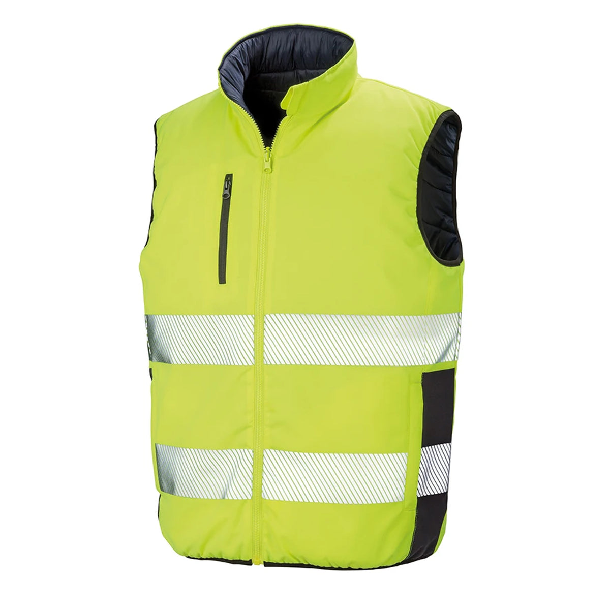 Fluorescent Yellow-Navy - Front - Result Safeguard Mens Reversible Soft Padded Safety Gilet