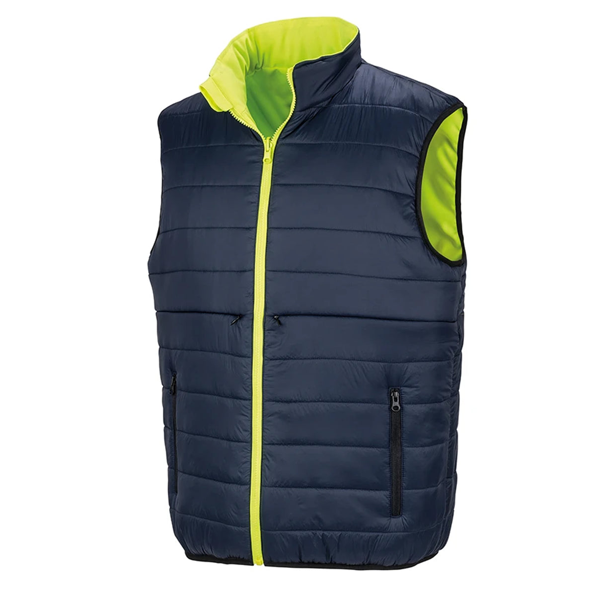 Fluorescent Yellow-Navy - Side - Result Safeguard Mens Reversible Soft Padded Safety Gilet