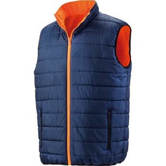 Fluorescent Orange-Navy - Front - Result Safeguard Mens Reversible Soft Padded Safety Gilet