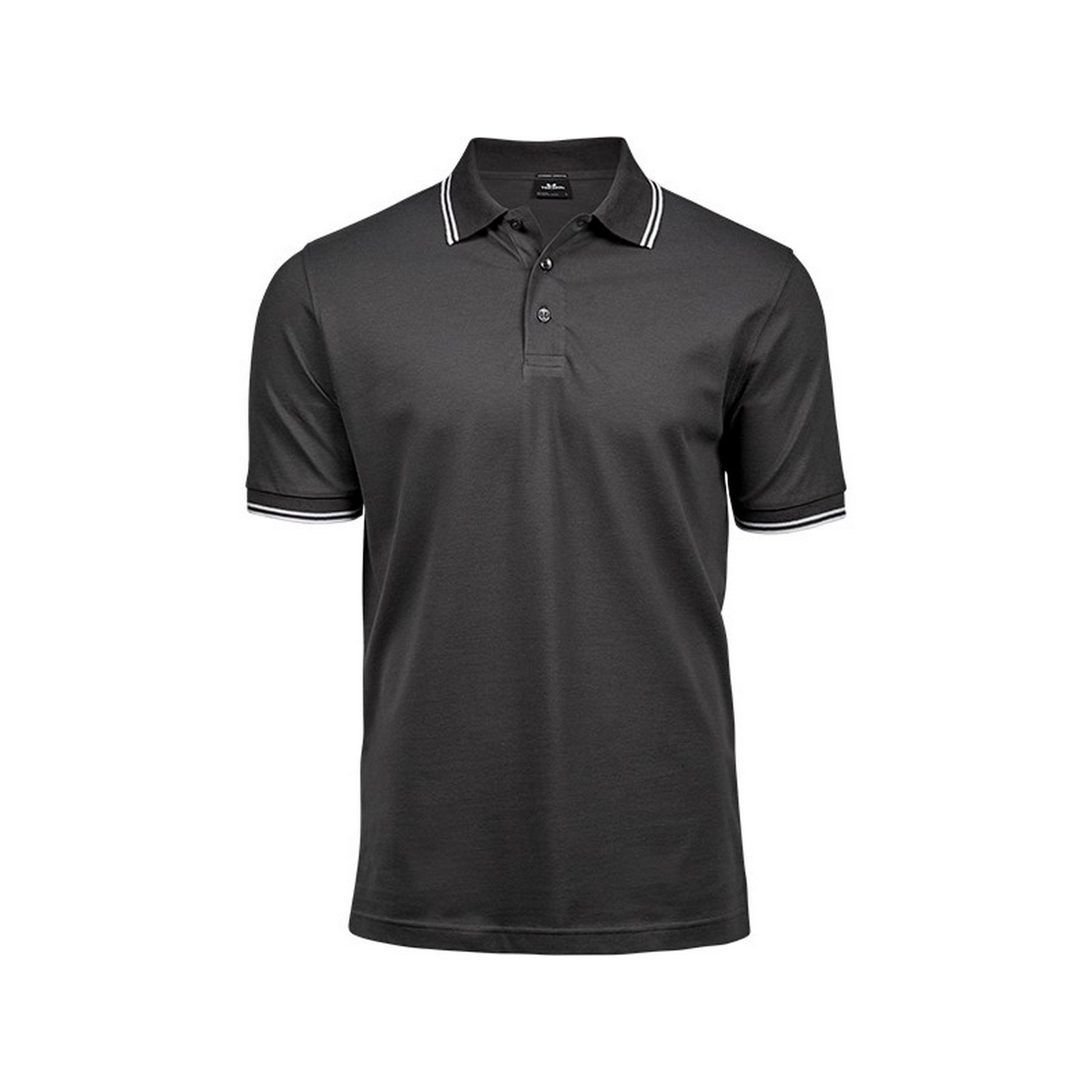 Dark Grey-White - Front - Tee Jays Mens Luxury Fashion Stripe Polo