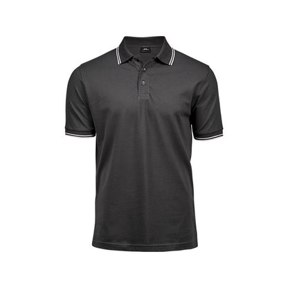 Dark Grey-White - Front - Tee Jays Mens Luxury Fashion Stripe Polo