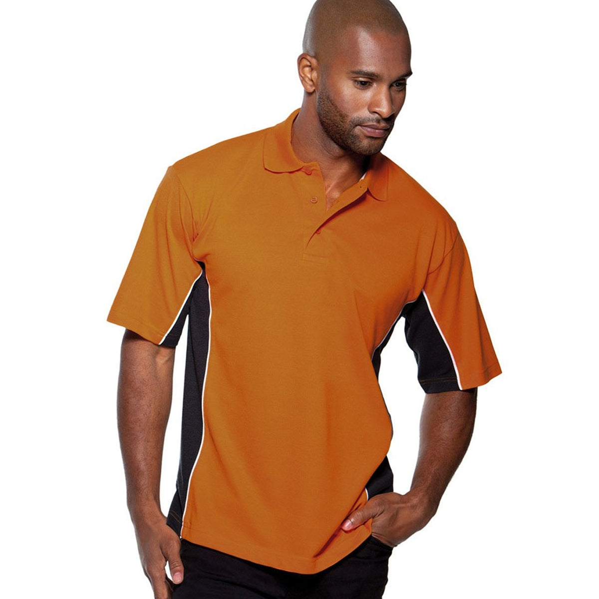 Orange-Graphite-White - Side - Gamegear® Mens Track Pique Short Sleeve Polo Shirt Top