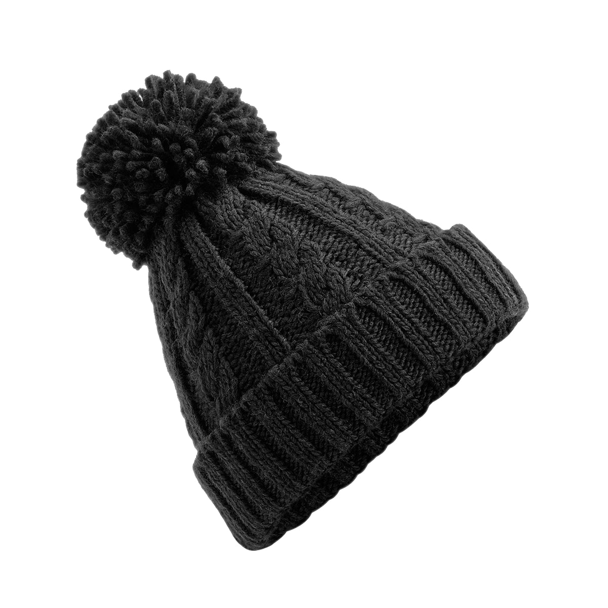 Black - Back - Beechfield Unsiex Adults Cable Knit Melange Beanie