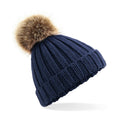 Navy Blue - Front - Beechfield Junior Unisex PomPom Chunky Beanie