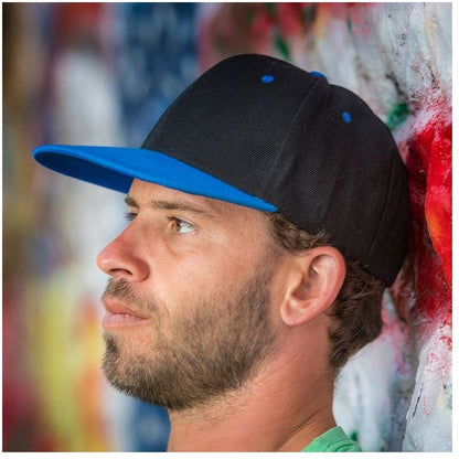 Black-Azure Blue - Back - Result Unisex Core Bronx Original Flat Peak Snapback Dual Colour Cap (Pack of 2)