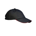 Black-Red - Side - Result Unisex Low Profile Heavy Brushed Cotton Baseball Cap With Sandwich Peak (Pack of 2)