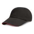 Black-Red - Front - Result Unisex Low Profile Heavy Brushed Cotton Baseball Cap With Sandwich Peak (Pack of 2)