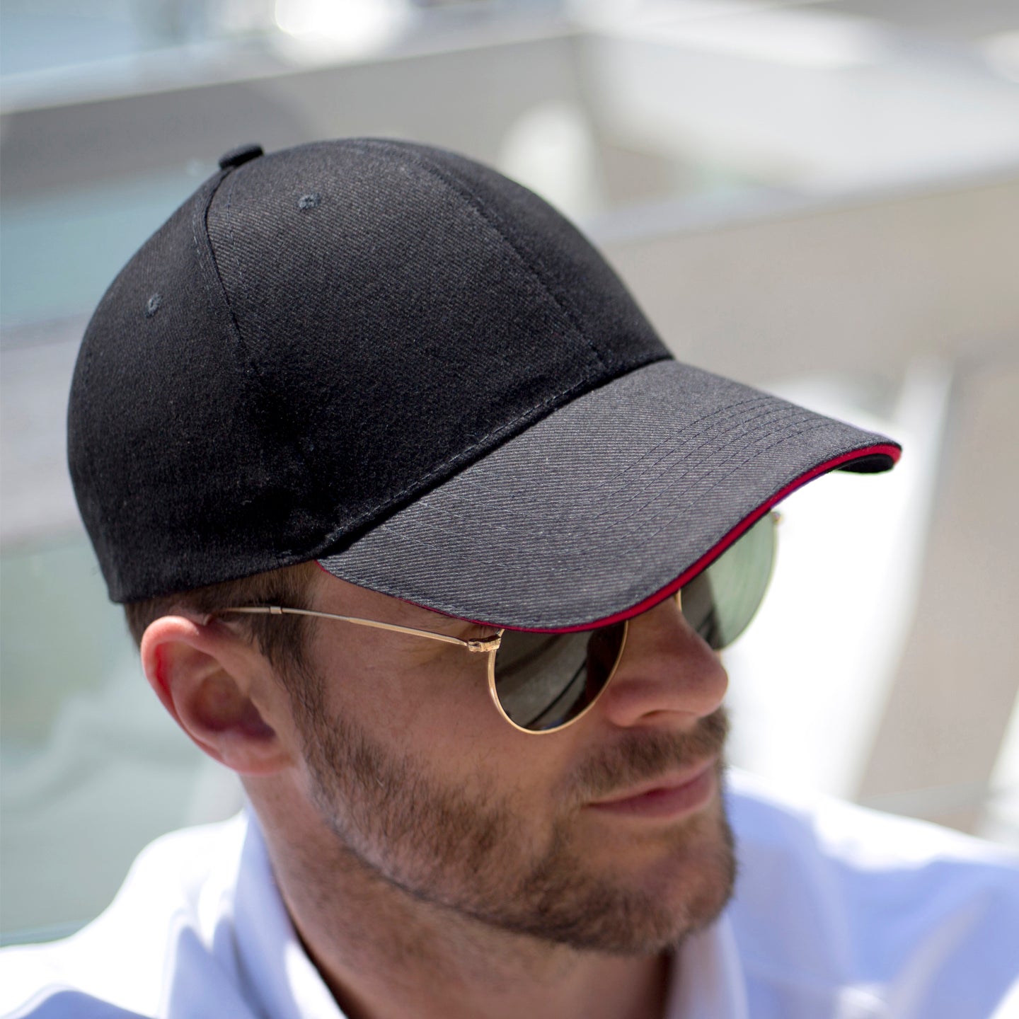 Black-Red - Back - Result Unisex Low Profile Heavy Brushed Cotton Baseball Cap With Sandwich Peak (Pack of 2)