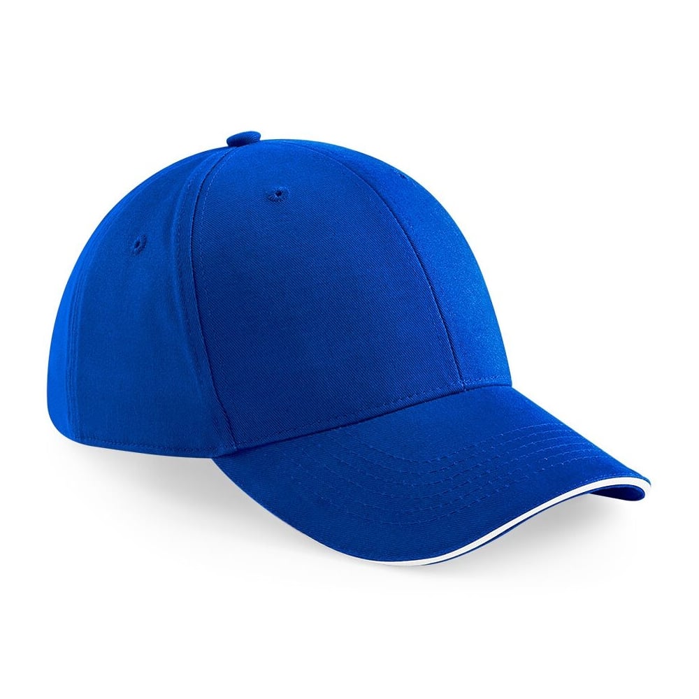 Bright Royal-White - Front - Beechfield Adults Unisex Athleisure Cotton Baseball Cap (Pack of 2)