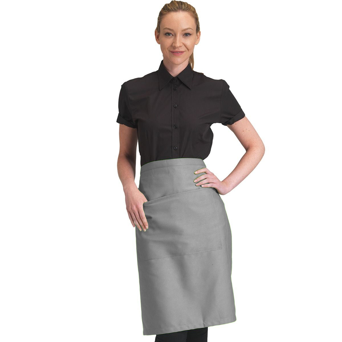 Storm Grey - Back - Dennys Adults Unisex Catering Waist Apron With Pocket (Pack of 2)