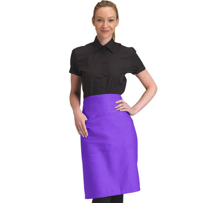 Purple - Back - Dennys Adults Unisex Catering Waist Apron With Pocket (Pack of 2)