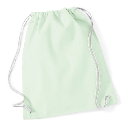 Pastel Mint-White - Front - Westford Mill Cotton Gymsac Bag - 12 Litres (Pack of 2)