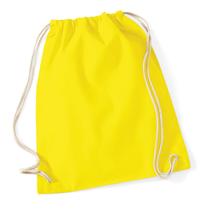 Yellow - Front - Westford Mill Cotton Gymsac Bag - 12 Litres (Pack of 2)