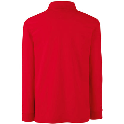 Red - Back - Fruit Of The Loom Childrens Long Sleeve 65-35 Pique Polo - Childrens Polo Shirts (Pack of 2)
