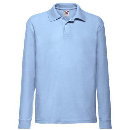 Sky Blue - Front - Fruit Of The Loom Childrens Long Sleeve 65-35 Pique Polo - Childrens Polo Shirts (Pack of 2)