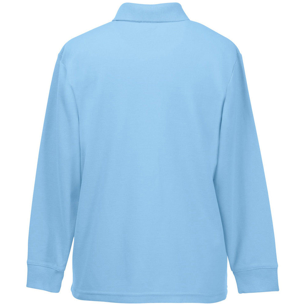 Sky Blue - Back - Fruit Of The Loom Childrens Long Sleeve 65-35 Pique Polo - Childrens Polo Shirts (Pack of 2)