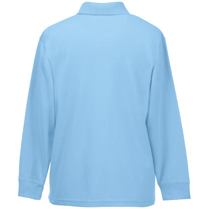 Sky Blue - Back - Fruit Of The Loom Childrens Long Sleeve 65-35 Pique Polo - Childrens Polo Shirts (Pack of 2)