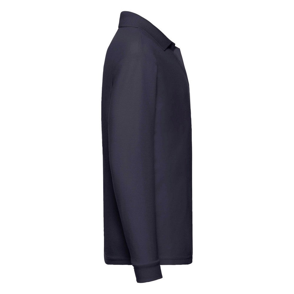 Deep Navy - Back - Fruit Of The Loom Childrens Long Sleeve 65-35 Pique Polo - Childrens Polo Shirts (Pack of 2)