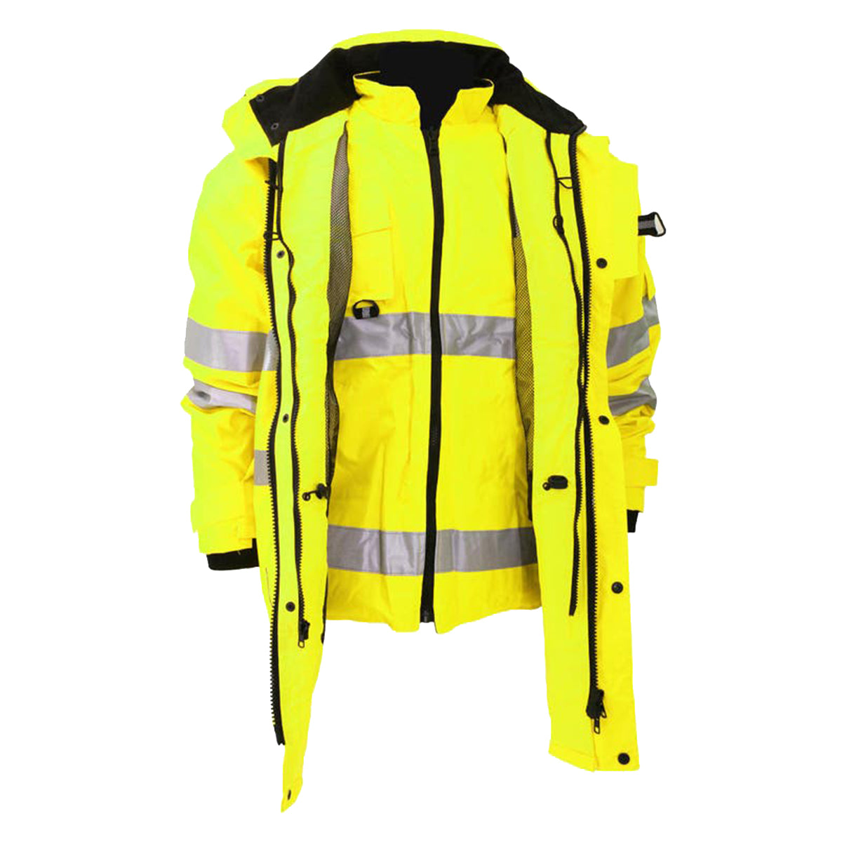 Hi Vis Yellow - Back - Yoko Hi Vis Multi-Function Breathable & Waterproof 7-In-1 Jacket (Pack Of 2)