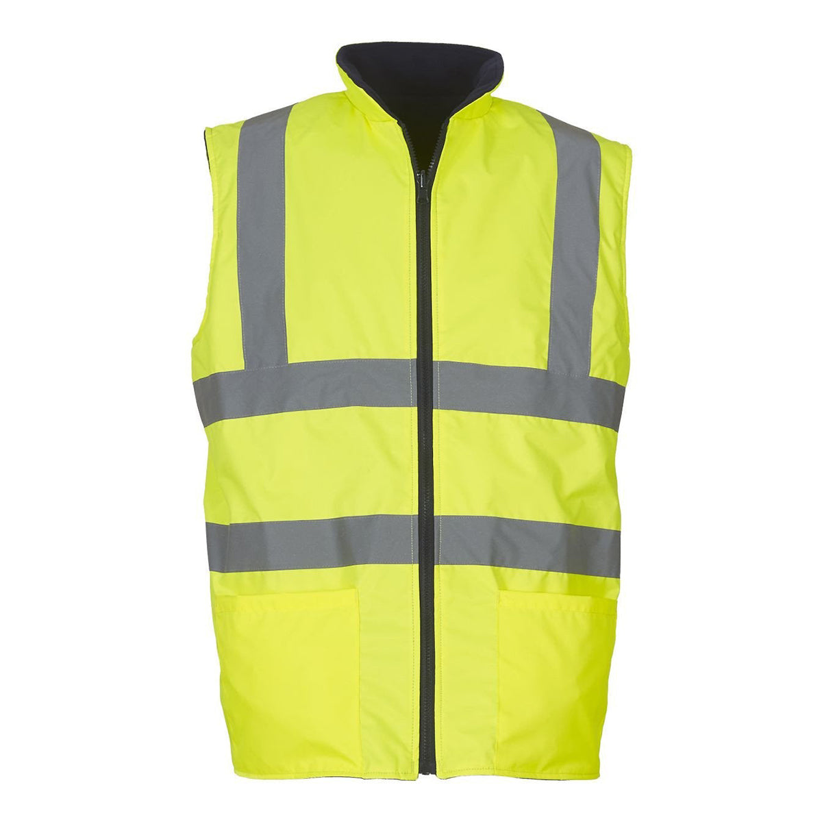 Hi-Vis Yellow - Front - Yoko Mens Workwear Hi-Vis Reversible Fleece Vest - Jacket (Pack of 2)