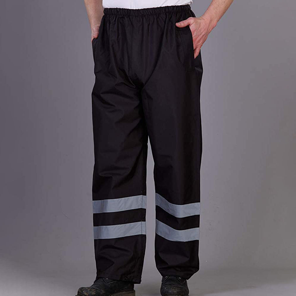 Black - Back - Yoko Mens Hi-Vis Waterproof Contractor Over Trousers (Pack Of 2)