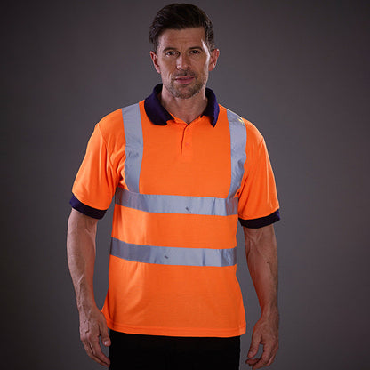 Hi Vis Orange - Back - Yoko Hi-Vis Short Sleeve Polo Shirt - Mens Workwear (Pack of 2)