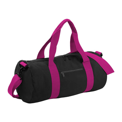 Black-Fuchia - Front - Bagbase Plain Varsity Barrel - Duffle Bag (20 Litres) (Pack of 2)