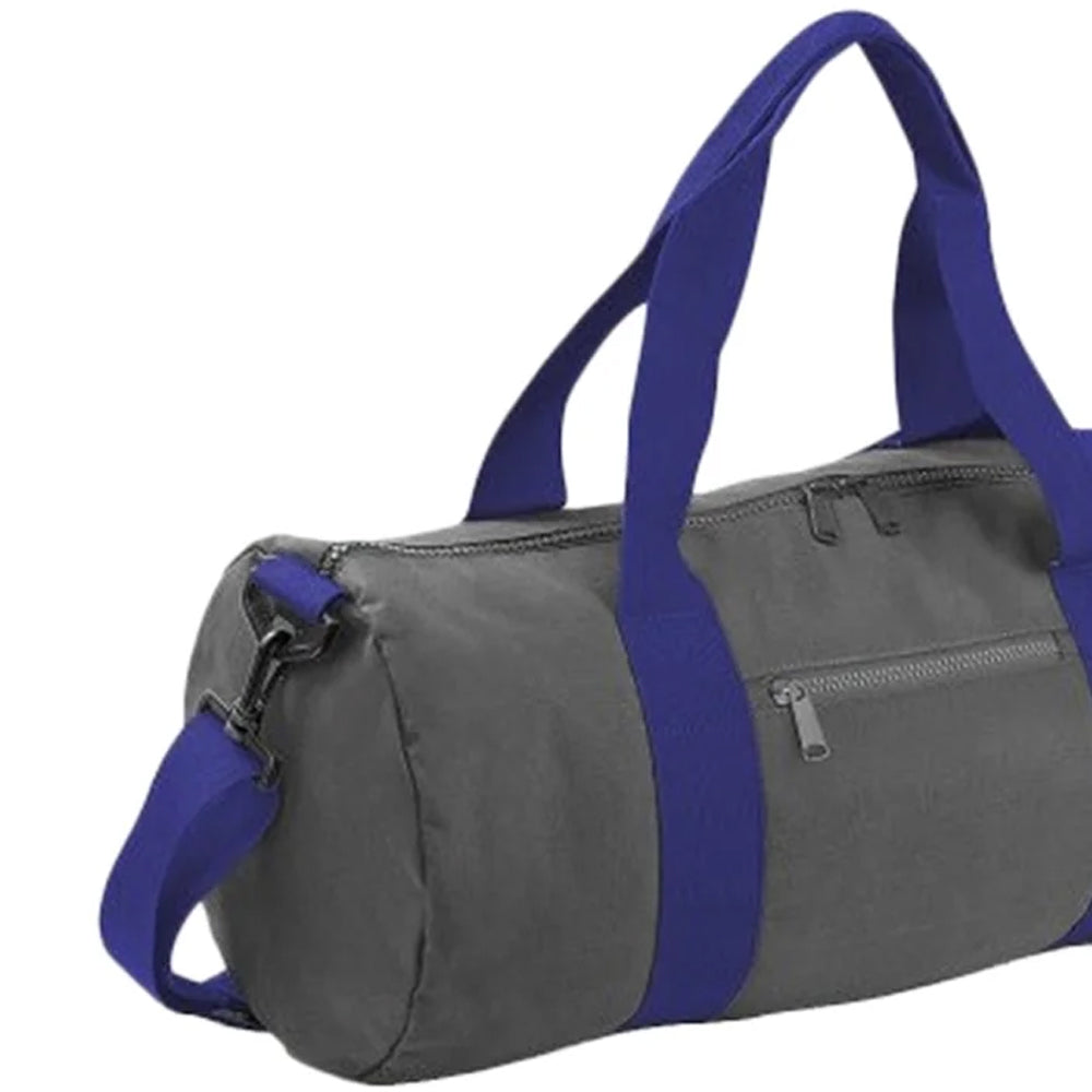 Light Grey-French Navy - Back - Bagbase Plain Varsity Barrel - Duffle Bag (20 Litres) (Pack of 2)