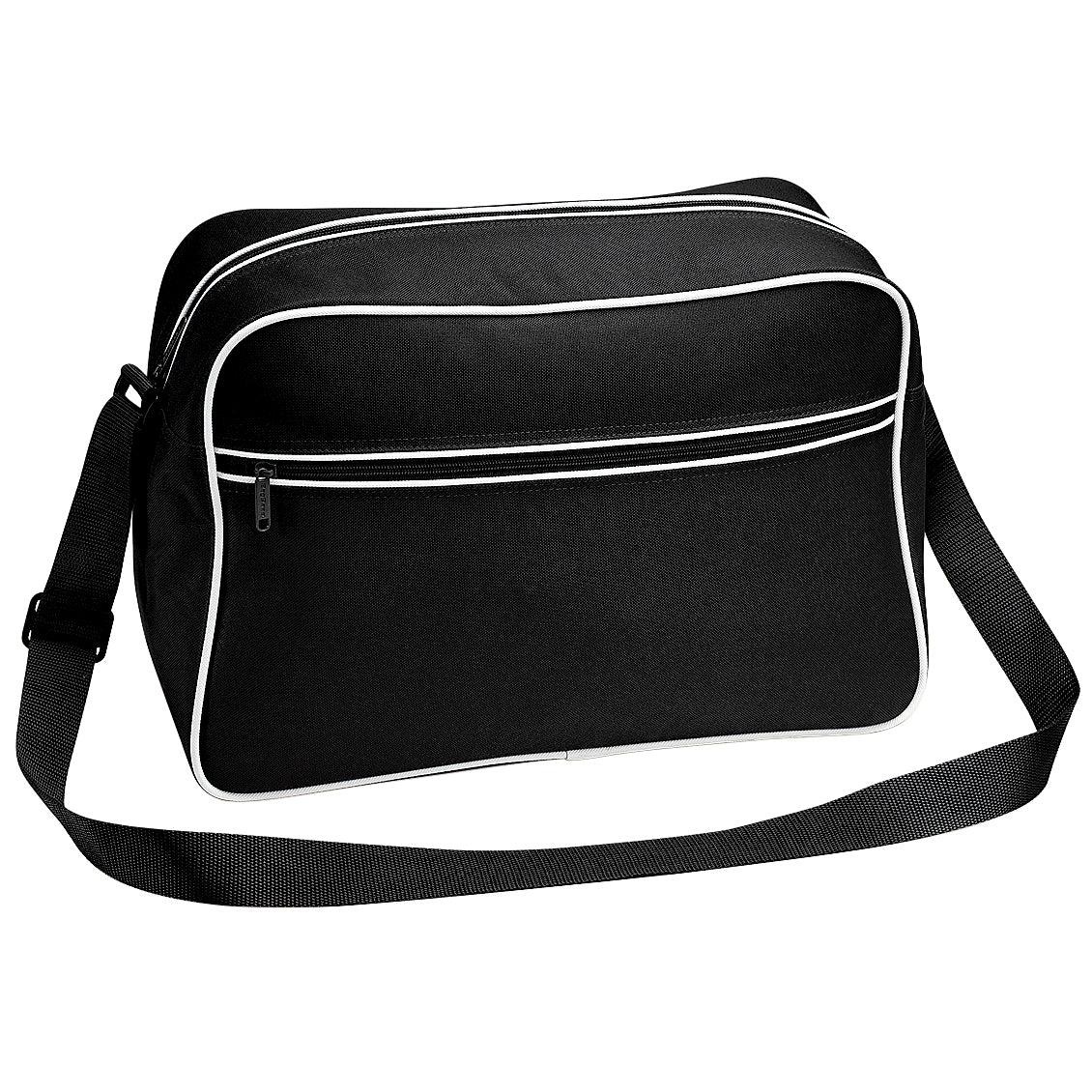 Black-White - Front - Bagbase Retro Adjustable Shoulder Bag (18 Litres) (Pack of 2)