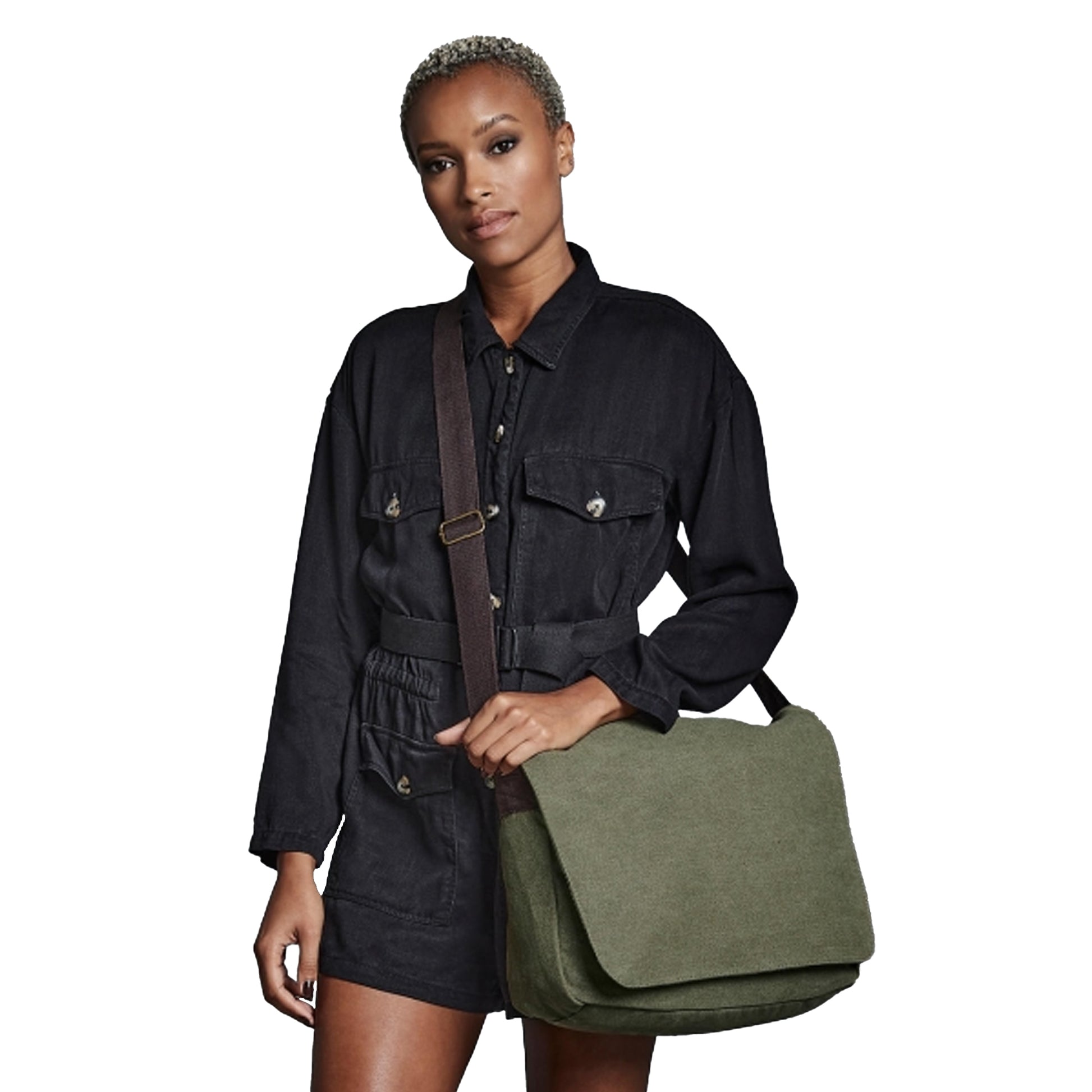 Vintage Military Green - Side - Quadra Vintage Canvas Despatch Bag - 14 Litres (Pack of 2)