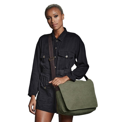 Vintage Military Green - Side - Quadra Vintage Canvas Despatch Bag - 14 Litres (Pack of 2)