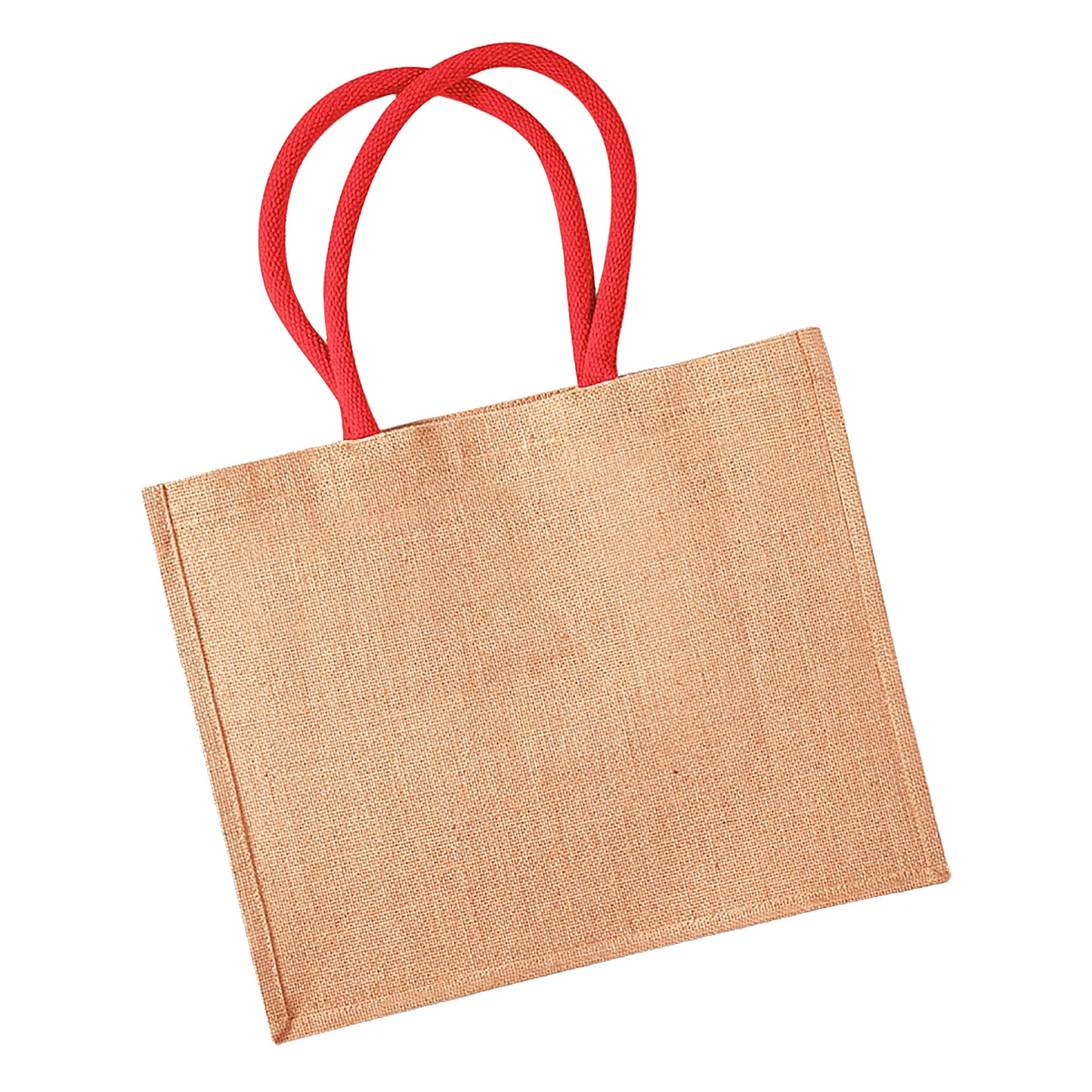 Natural-Bright Red - Front - Westford Mill Classic Jute Shopper Bag (21 Litres) (Pack of 2)